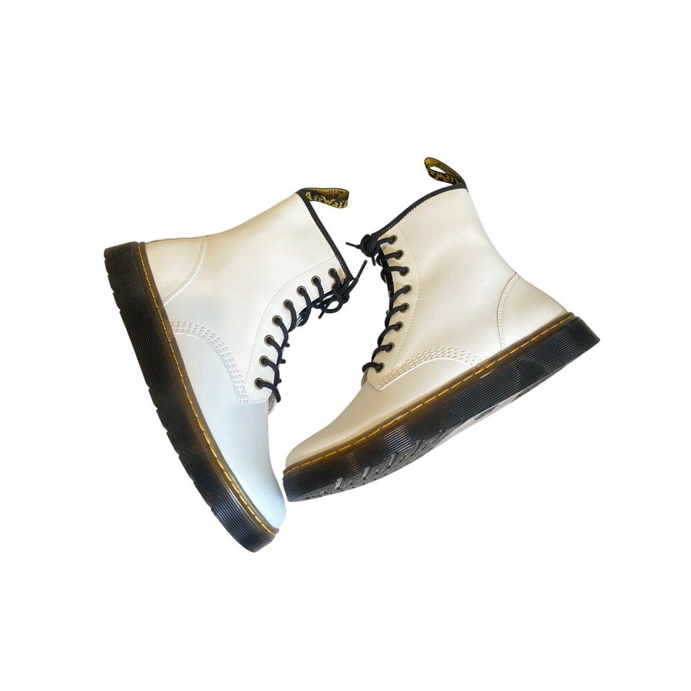 $170 NEW Dr. Doc Martens Women 10 Zavala Lace Up White Leather Combat Boots - Picture 10 of 11